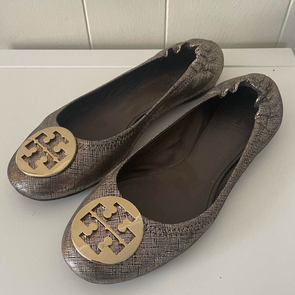 Tory Burch Bronze Ballet Flats